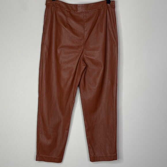 LOFT 2021 Button Tab Faux Leather Slim High Waist Pants Women's Size 10 - Picture 8 of 9